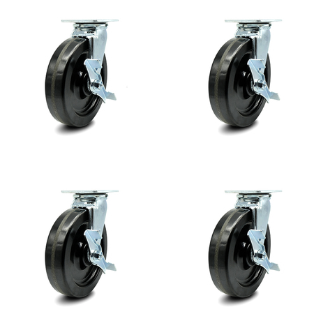 SERVICE CASTER 8 Inch Phenolic Caster Set with Roller Bearings and Brake/Swivel Lock SCC SCC-30CS820-PHR-TLB-BSL-4